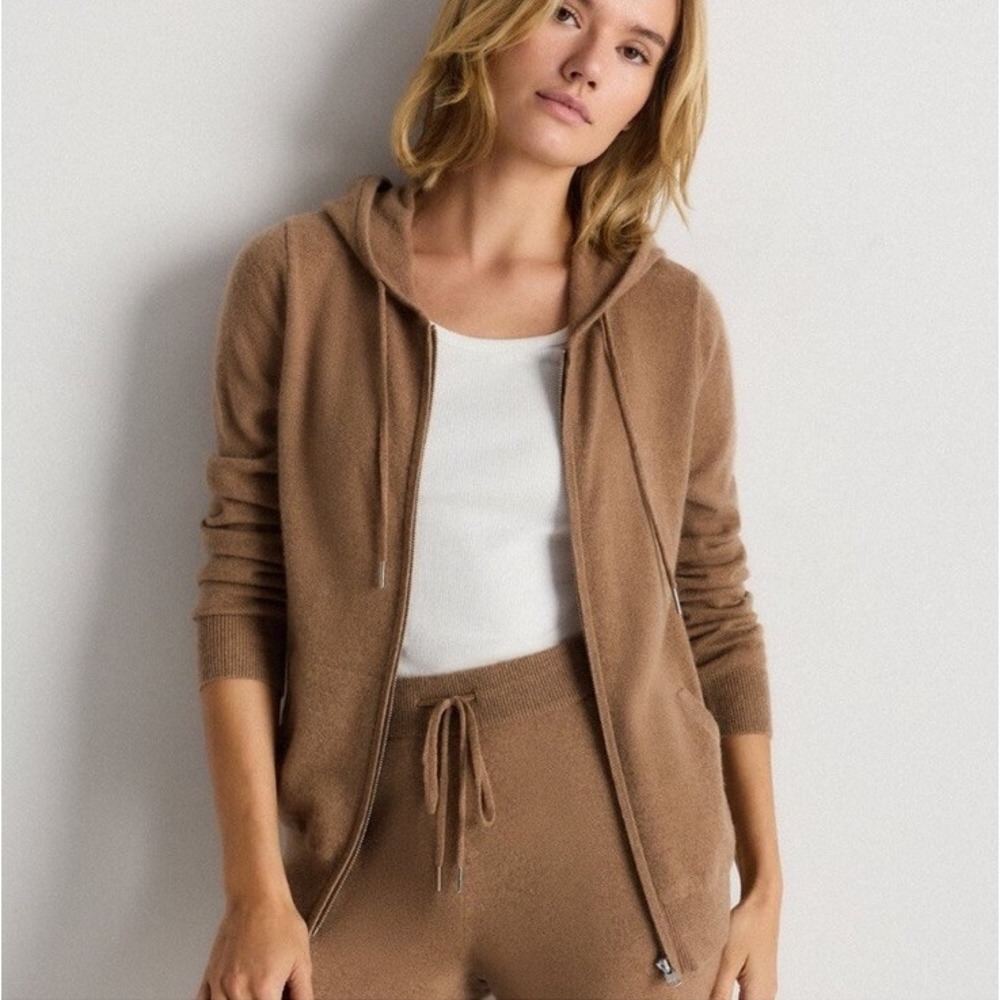 NWT Quince Mongolian Cashmere‎ Full Zip Sweater Teak Brown Medium Casual Soft